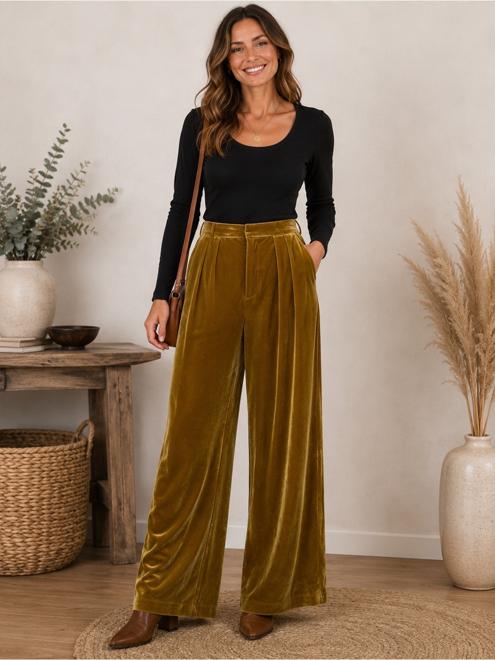 House Of CB Naria Golden Velvet Trousers Size Small
